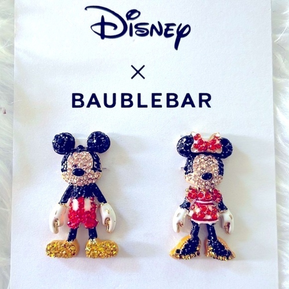 Brand New Disney X BaubleBar Mickey & Minnie Mouse Sparkly Mismatch Earrings - Picture 2 of 13
